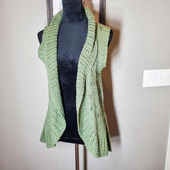 Sonoma Open Front Sweater Vest Cardigan Green Beige Size Small - Picture 4 of 12